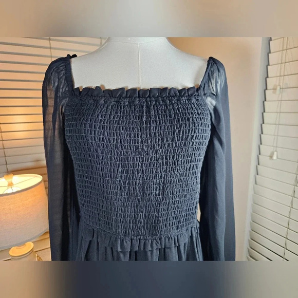 1. State Women's Black Smocked Long-Sleeve Bodice Ruffle Mini Dress Size M - Picture 6 of 13